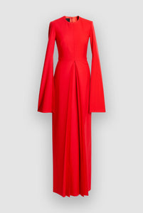 RED WOOL EVENING DRESS WITH OPPOSITE DOUBLE PLEAT
