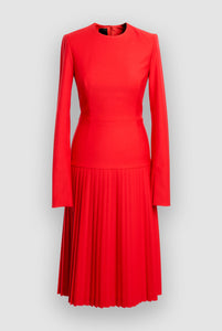 PLEATED RED WOOL DRESS