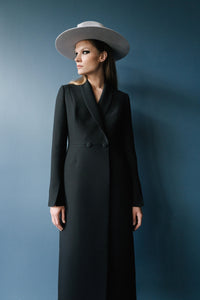 DOUBLE BREASTED SILK AND WOOL COAT