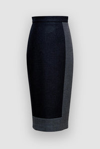 TWO COLOURED GRAY WOOL PENCIL SKIRT